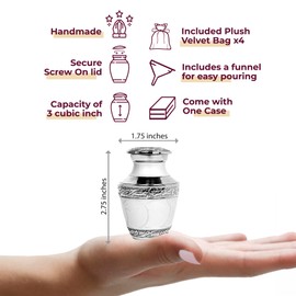 Trupoint Memorials Small Urns for Human Ashes Keepsake, Decorative Mini Cremation Urn for Adult Men & Women, Set of 4, Pearl with Silver Lining