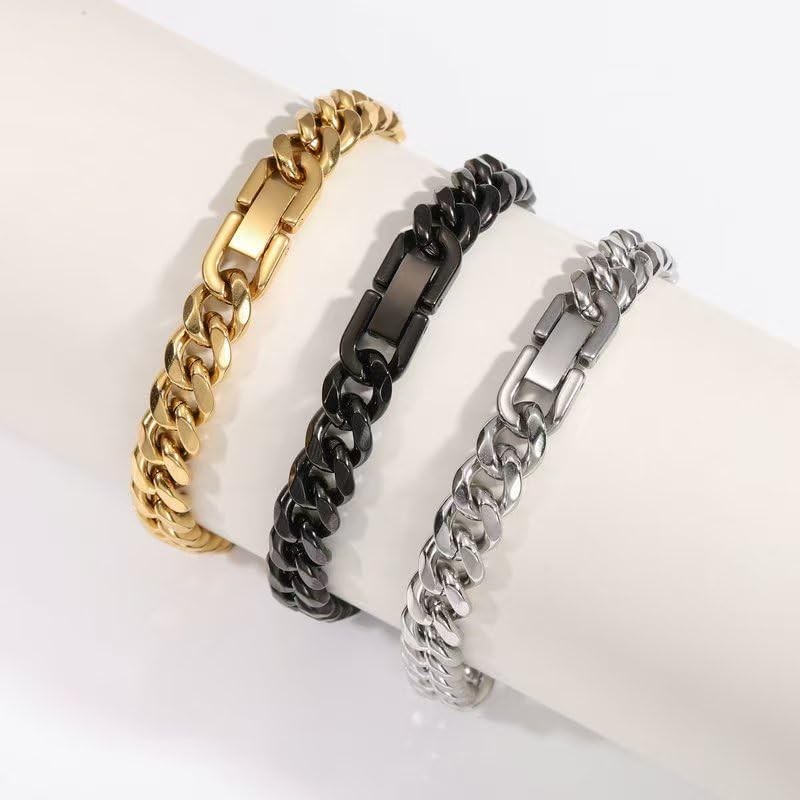 JSNOM Mens Bracelet Cuban Link: Cuban Chain Wrist Bracelets with