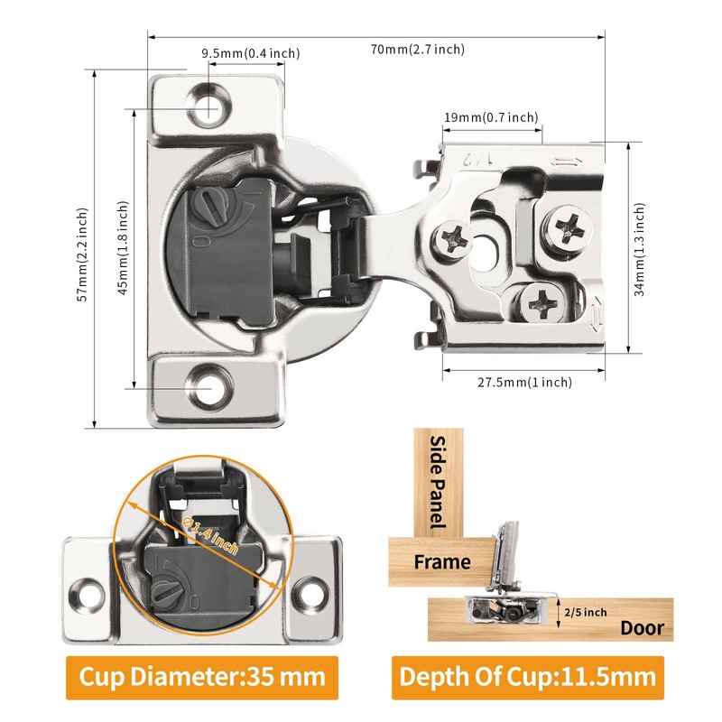 Chibery 10 Pack 3/4" Overlay 4D Soft Close Concealed Hinges
