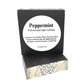 Spiked Handmades Peppermint Bar Soap With Exfoliating Ground Coffee, Handmade In Colorado, Grass-Fed Tallow Based Cold Processed Soap, 1-5.25oz Bar