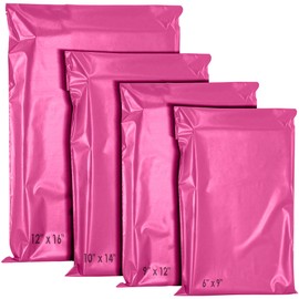 60 Mixed Mailing Postal Self-Seal Closure Plastic Bags, 12x16 Inch Size Envelopes for Posting Clothes, Postal, Packaging, Shipping Bags, Tempered Proof, Secure Medium Postage Bags Mixed Sizes Hot Pink