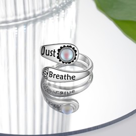 ZLILIJAN Just Breathe Spoon Ring 925 for Women Sterling Silver Moonstone Hope Healing Adjustable Rings Inspirational Encouragement Jewelry Gifts, 9#10#11#, Sterling Silver, Moonstone
