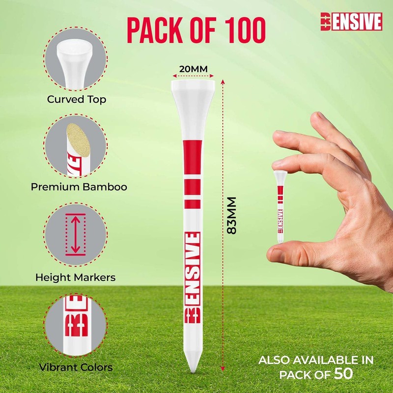 BENSIVE Golf Tees Bamboo 83mm | Pack of 100 |