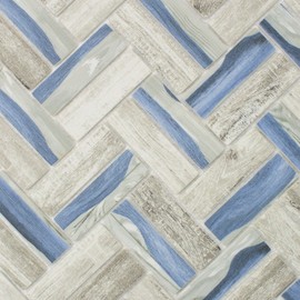 TREGLG-09 Recycle Glass Wooden Look Blue Herringbone Mosaic Tile Backsplash (1 Sheet)