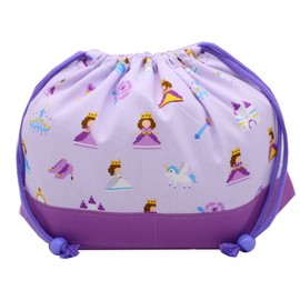 miwaki Lunch Bag, Drawstring Bag, Medium, Girls, Lunch Box, Cup Holder, Elementary School, Kindergarten, Nursery, Made in Japan, Handmade with Name Tag, Motif, Purple, Lavender, Dot Picture, Princess,
