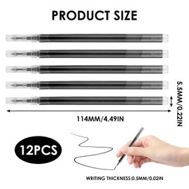 12-Pack Erasable Pen Refills, Compatible with Pilot Frixion Pens, Black Ink, 0.5 mm Stainless Steel Tip - Smooth, Durable Writing Experience (Black)