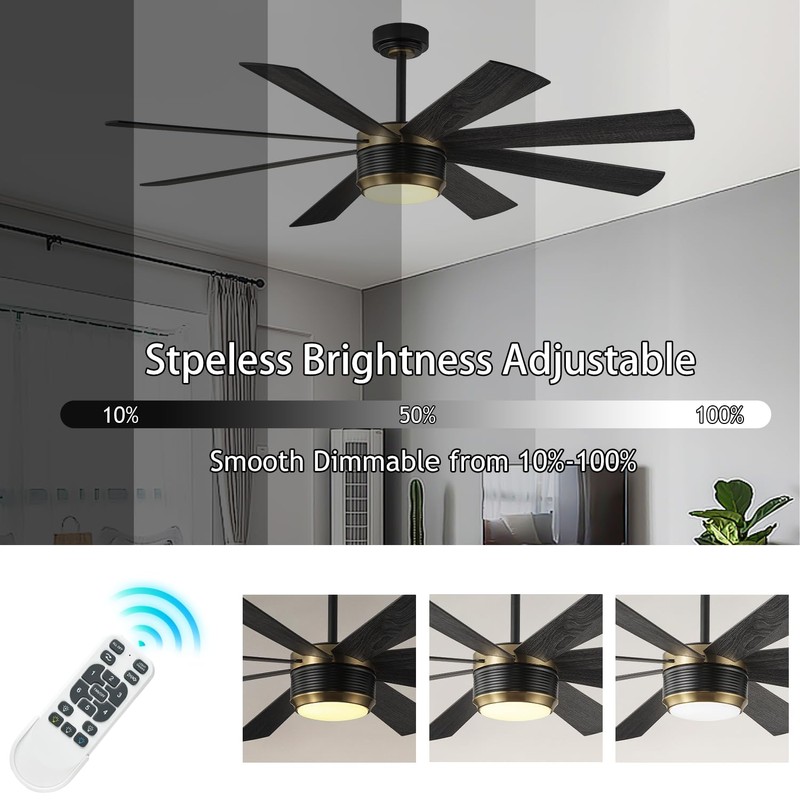 SHOWDI Ceiling Fan with Lights and Remote Control, 8 Blade