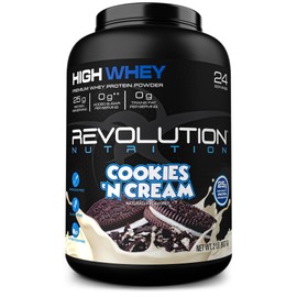 Revolution Nutrition, High Whey, Protein Powder, Whey Isolate, Gluten Free, Lean Muscle Mass for Men & Women, 25g of Protein Per Scoop, 908 g, 24 Servings (Cookies & Cream, 2 Pound)