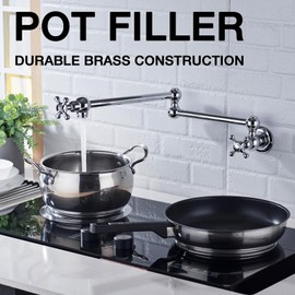 TRUSTMI Brass Wall Mounted Kitchen Pot Filler Faucet with Double Joint Swing Arm,Chrome