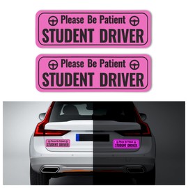 2PCS Student Driver Magnet for Car,Highly Reflective Student Driver Sticker for Car Door/Trunk/Hood/Bumper,Universal Removable Please Be Patient New Driver Magnet for Car (Pink)