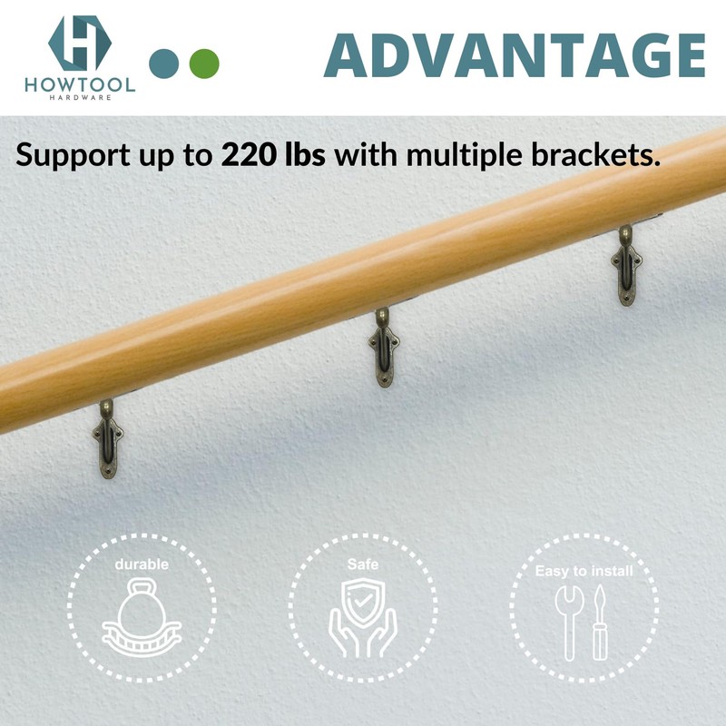 Stair Handrail Brackets Wooden Railing Support Antique Brass, 3 Pack