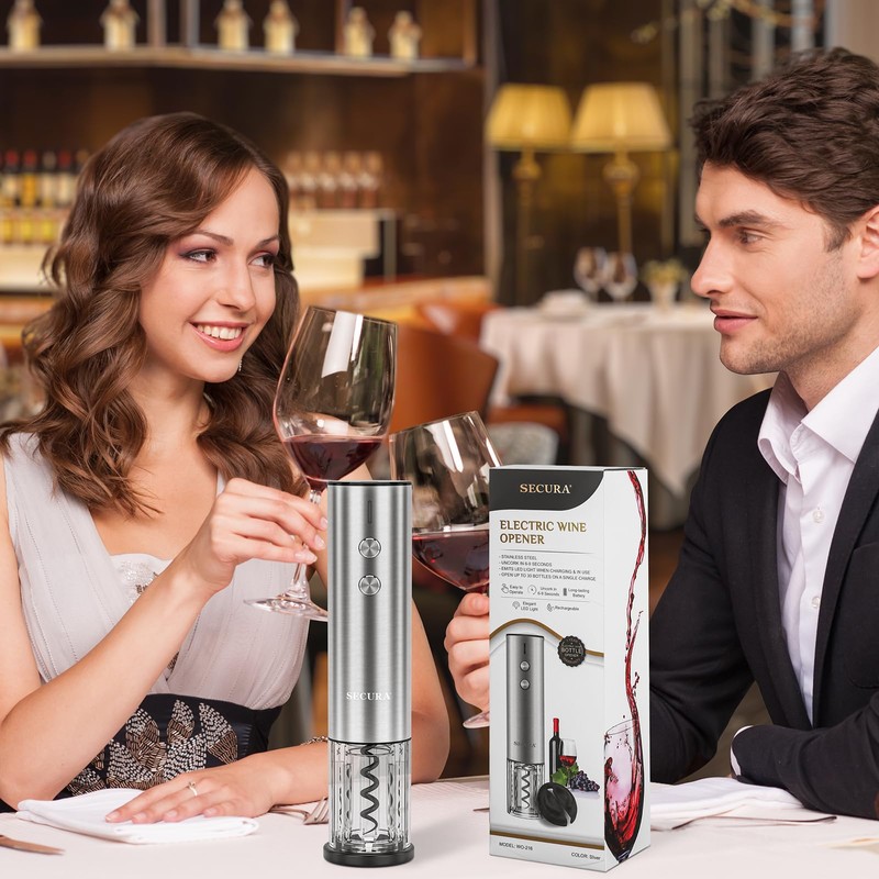 Secura Stainless Steel Electric Wine Opener, Rechargeable Automatic Home Wine