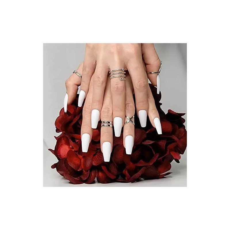 Hypnaughty Uñas Press On Hypnaughty 24 Piezas Blanco Mate Con