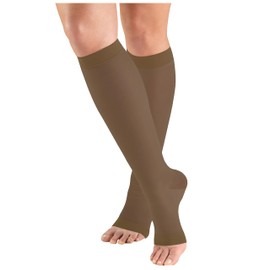 Truform Sheer Compression Stockings, 15-20 mmHg, Women's Knee High Length, Open Toe, 20 Denier, Espresso, 2X-Large