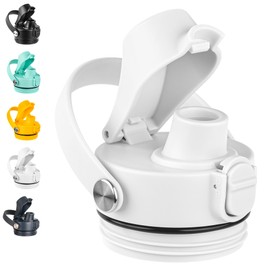 Diumepo Replacement Lid for Yeti Water Bottle 12oz 18oz 26oz 36oz 64oz, Auto Spout Lid Chug Cap for YETI Rambler Bottle with Flexible Handle (White)