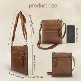 AfitLulu Women's Shoulder Bag 4 Zip Pockets Leather Handbag Women's Soft PU Leather Women's Shoulder Bags Small Retro Crossbody Bag Women with Removable and Adjustable Straps, black