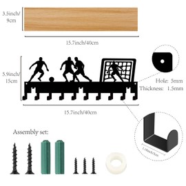 CREATCABIN Football Medal Trophy Display Shelf Medal Hanger Display Shelf Stand Sports Wall Mount Hold Trophy Holder With Density Board Medal Organizer Rack for Gymnastics Soccer Awards 15.7x6x3.5Inch