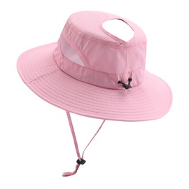 Gvatasz Sun Bucket Beach Hats for Women with High Ponytail Hole,Sun Protection Waterproof Fishing Safari Hiking Hat,Pink
