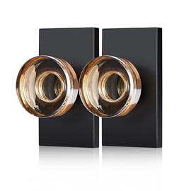 SNBTLA 2 Pack Champagne Dummy Door Knob – Non-Turning Crystal Glass Handle with Matte Black Rosette – Decorative Knob Set for French Doors, Closets, Cabinets, Interior Décor