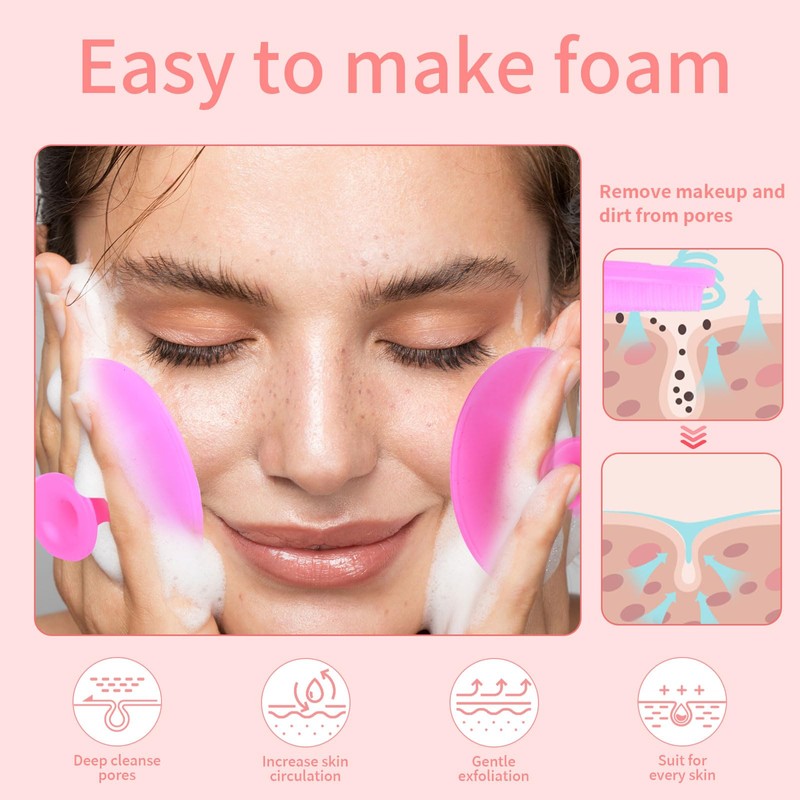 5 Pcs Mini Exfoliating Brush Set - 2 Pcs Silicone