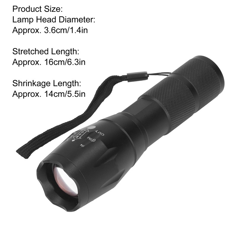 Small LED Flashlight Single Mode Retractable Focusing Waterproof Green Light