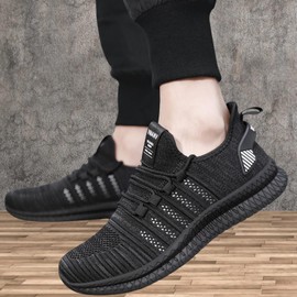 Tenis de correr para hombre, ligeros y atléticos con malla transpirable, suela antideslizante para gimnasio, caminar y uso diario, disponibles en tallas 14-18, Negro/Blanco, 30.5 cm