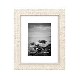 DUCIHBA 8x10 White Washed and Sanded Wood with Groove Farmhouse Picture Frames, Tabletop Display or Wall Mount Vertically or Horizontally, Distressed Band Sawn Texture Surface, Real Glass Photo Frame with Mat 5x7