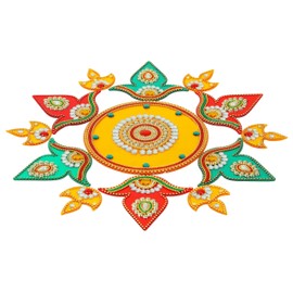 Designer Floor Rangoli Reusable Round Acrylic Indian Traditional decorations for Home Floor Decor Gifts for Interior Floor rangoli Decorations and Gifting(Size:14")(Red,Yellow & Green)