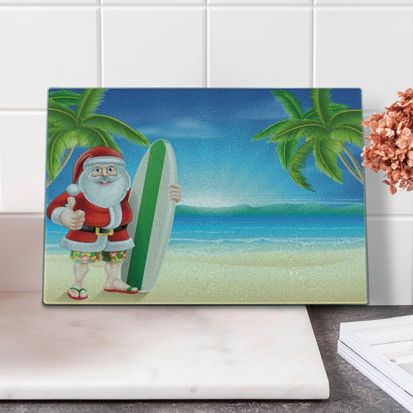 Ambesonne Christmas Cutting Board, Santa Claus with Trunks on the