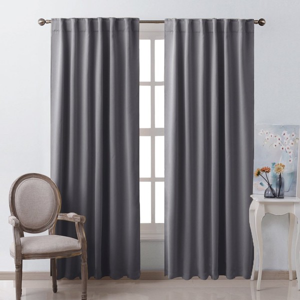 NICETOWN Light Reducing Curtain Panels Window Draperies - (Grey Color) 52x84 inch, 2 Pieces, Insulating Room Darkening Drapes for Bedroom