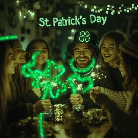 TURNMEON 20 Pack Green Glow Sticks Party Favors Toys Gifts for kids,LED Light up Pop Tubes Neon Necklaces Bracelets Accessories Decorations for Easter Party,Glow Birthday Dance Wedding Party Supplies