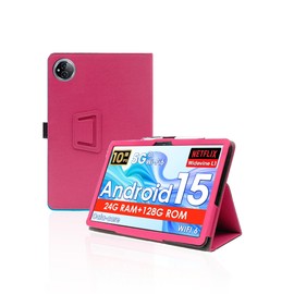 for MENTUME K80 10.1 Inch Android Tablet Case,BOVUGAC Folding Stand Protective Cover with Pencil Holder and Wrist Strap,Full Protection, Premium PU,Scratch Resistant(Rose Red)