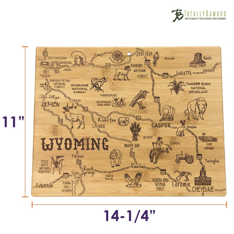 Totally Bamboo Destination Wyoming State Shaped Serving and Cutting Board,