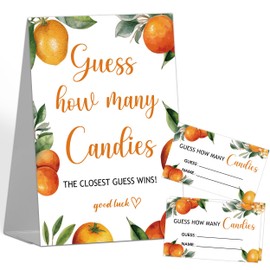 scodilo Guess How Many Candies Baby Shower Games, 1 Sign with 50 Cards, Orange Citrus Candy Guessing Game, Guess How Many Gender Reveal Games for Party Birthday Decorations Supplies(MQ-8-25)