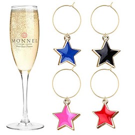 P453 Assorted Stars Wine Charms Glass Marker for Party with Velvet Bag- Set of 4