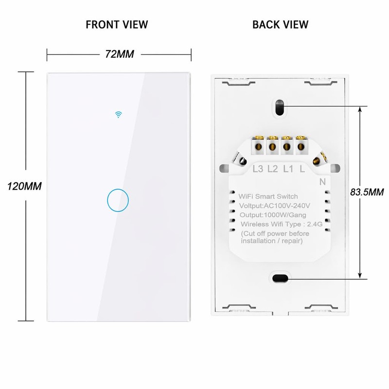 Lsliangmei 2.4GHz WiFi Smart Wall Touch Light Switch (Glass Panel,