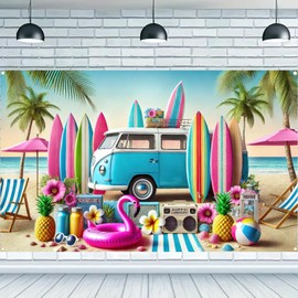BlissYard Summer Hawaiian Backdrop Banner Summer Beach Themed Decoration 71 x 43 inch Hawaiian Truck Outdoor Beach Shoot Background Banner Island Pool Party Background