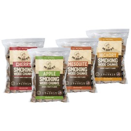 Variety Pack Wood Chunks for Smoking by Mr. Bar-B-Q, Variety of 4 Flavors Hickory, Apple, Cherry & Mesquite Wood Chunks for Smoking Meat, BBQ Grilling, Camping & Outdoor Adventures - 4 x 3.5 Pound Bag