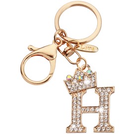 [Looking] Women Keychain Cute Stylish Alphabet Key Ring Pink Initial Letter Reel Strap Tassel Purse Backpack Charm, Glitter H