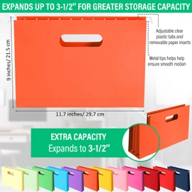 Estune 48 Pack Extra Capacity Hanging File Folders Letter Size, Reinforced Hang File Folders with Heavy Duty 2 Inch Expansion, Durable Hanging Organizer Designed for Bulky Files, Assorted Colors
