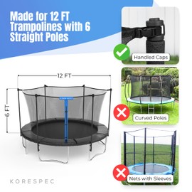 KORESPEC 12 FT Trampoline Net Replacement with 6 Pole Caps and 4 Strings, Safety Enclosure Net, Premium Breathable UV Weather Resistant Mesh, Parts Fit Outdoor Round Frame with 6 Straight Poles