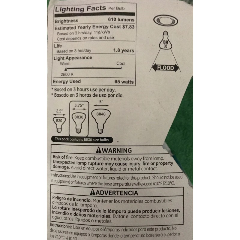 GE 4-GE 65-WATT BR30 SOFT WHITE 610 LUMENS INDOOR FLOODLIGHTS