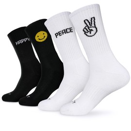 MONFOOT Women's and Men's 4 Pairs Athletic Cushion Crew Socks Happy Smile Large, multipack