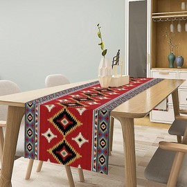 JanJCurt Southwestern Table Runner, Native American Ethnic Boho Red Aztec Geometric Pattern Table Runner for Home Kitchen Dinning Table Indoor Outdoor Holiday, 13x90inch