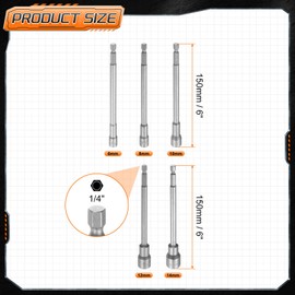 sourcing map 5pcs Nut Driver Drill Bit 6-14mm Metric Impact Socket 1/4" Hex Shank 6" (150mm) Extra Long Magnetic 6-Point Sockets Quick-Change CR-V Steel Bolt Setter for Power Drill Drivers