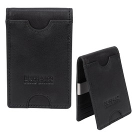 Buffalo David Bitton Blake Slimfold Genuine Leather Wallet for Men, Credit Card Holder with ID Window, 7 Card Slots & Money Clip, Black
