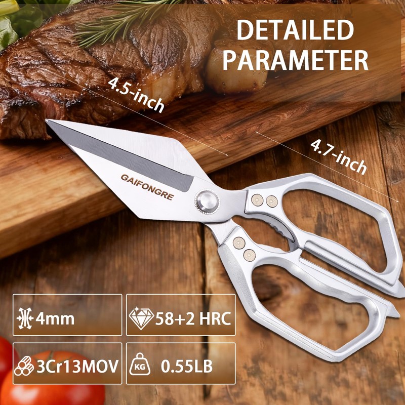 GAIFONGRE Heavy Duty Kitchen Scissors, Sharp Multifunctional Shears for Food