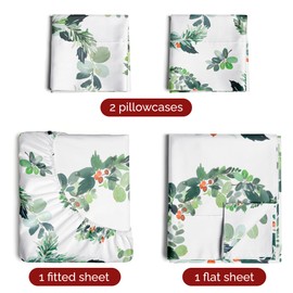 Full Christmas Wreaths Sheet Set - Holiday Xmas Pattern Linen Set - Deep Pockets - Snug Fit - 4 Piece - Wrinkle Free - Comfy & Cooling Festive Winter Bedding - Easy To Care For - Kid Friendly