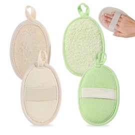 4 Pcs Natural Loofah Sponge – Exfoliating Body Scrubber for Shower, Eco-Friendly Luffa Pads with Cotton Strap for Deep Cleansing & Skin Renewal