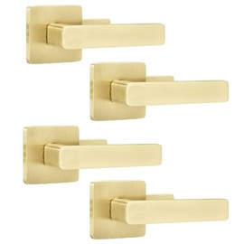 Leydebong 4 Pack Door Lever Dummy Lever Door Handle for Closets French Doors,Square Dummy Door Lever,Non-Turning Single Side Pull with Gold Finish